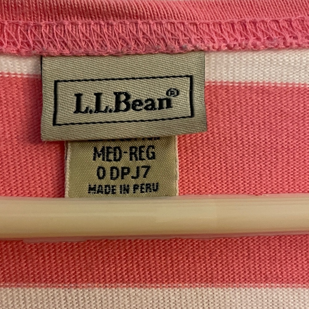 Ll Bean Coral Pink and White Striped 3/4 sleeved Cotton top size Medium - Picture 3 of 5